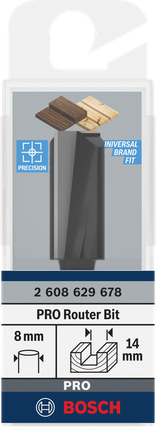 Fresa recta Bosch PRO de 14×30 mm y vástago de 8 mm.